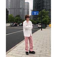 潮牌时尚冰莓粉宽松直筒水洗牛仔裤X1002-1-NZ2413-现货，男装牛仔裤，星座1002-1