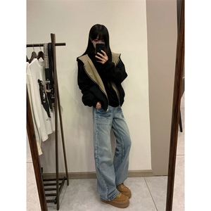 【有货】K7053CC-特P48 浅蓝色闪电纹牛仔裤男女设计感直筒裤子图片