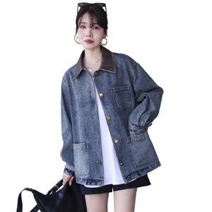 拼接翻领复古百搭牛仔外套女2025年春秋新款时尚百搭上衣图片