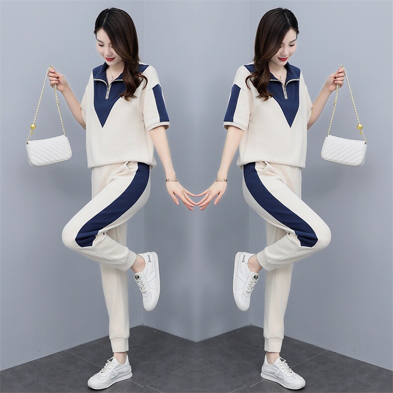 2024夏季新款时尚运动套装修身显瘦休闲两件套,女装运动套装,凯瑟曼