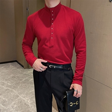 秋冬网红潮男铆钉设计长袖T恤时尚德绒打底衫内搭上衣TX1236-P48，男装T恤，电商B267