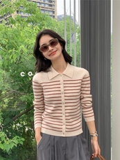 秋冬新款polo领女纽扣修身开衫保暖上衣针织衫，女装针织衫/毛衣，玛卡隆羊绒