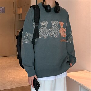 M3113-P68秋冬圆领毛衣小熊男针织衫学生宽松潮大码上衣外套控88,男装针织衫/毛衣,电商A009A（原A058A）