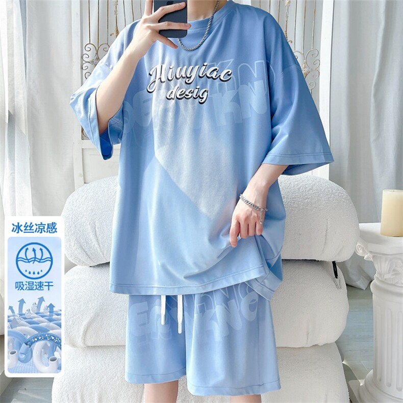 2025夏季新款旋律风车大码冰丝运动短袖套装M-5XHQ25570-P60,男装休闲套装,电商A022
