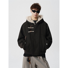 706-LK8732-P148现货冬季软糯牛角斜门襟牛角扣毛呢棉服外套，男装棉衣，星座706