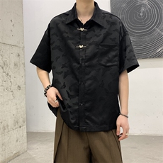 夏装2025小众提花新中式复古男女小众金属扣休闲短袖无性别衬衫，男装T恤，星座909