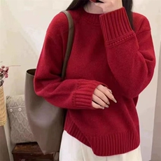 百搭纯色圆领长袖羊毛衫羊毛舒适保暖简约大气显瘦毛衣，女装羊毛衫，旭驰羊绒