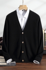 秋冬季35%羊绒休闲商务简约时尚百搭七针平面开衫男装，男装羊绒开衫，纳丰羊绒