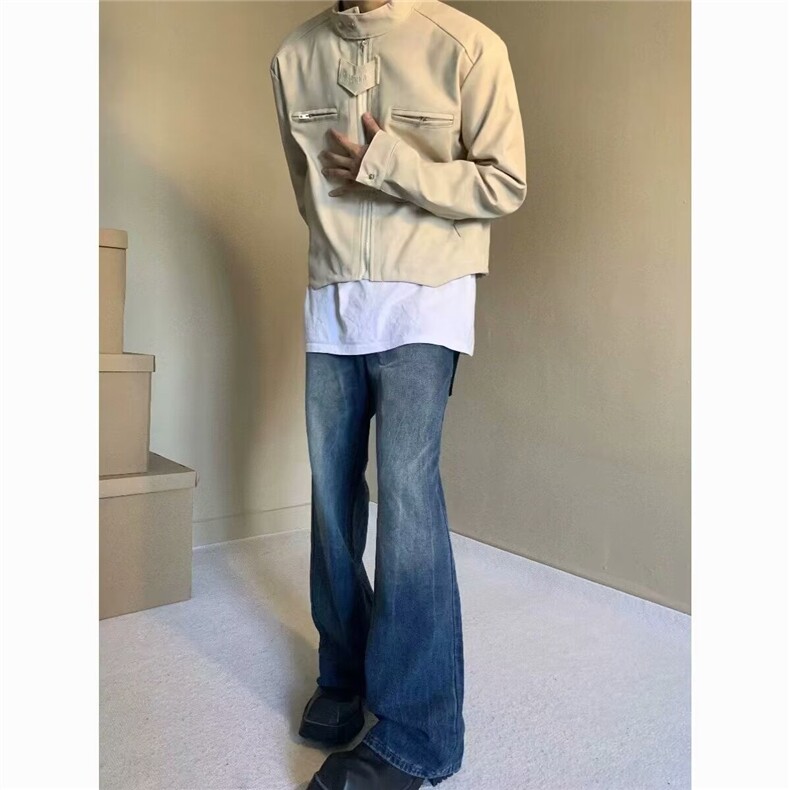 现货感小众高街外套男生短款棕咖色飞行员夹克美式复古机车服皮衣,男装夹克,星座218-1（原230）