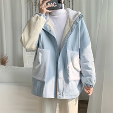 冬季加绒加厚拼接棉衣男ins宽松羊羔毛休闲连帽棉服W2214-P62，男装棉衣，星座512-2