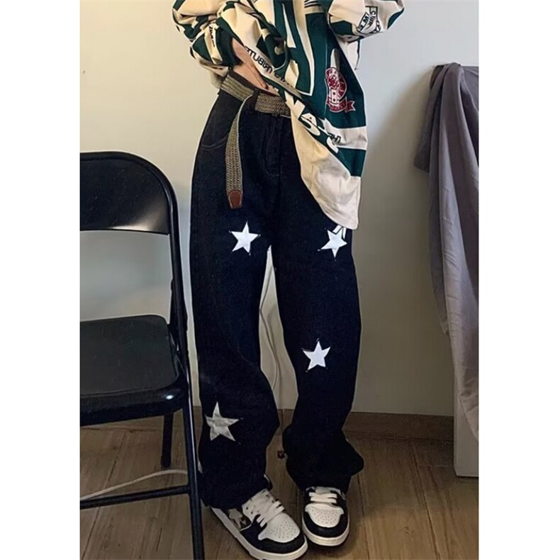 阔腿星星牛仔裤女秋冬新款宽松显瘦梨形身材直筒裤子N8315,男装牛仔裤,星座1116A（原606A-3）