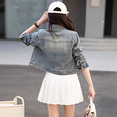 BAO春季新款美式复古短款牛仔外套水洗设计感宽松百搭夹克上衣女，女装牛仔外套，江南女神