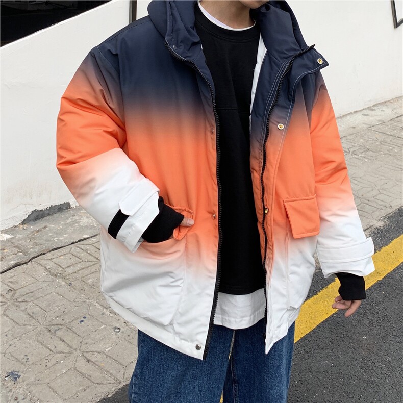 渐变色连帽棉衣男2019冬季新款韩版潮流宽松加厚棉服外套D53,男装棉衣,电商A335-1（原A458）