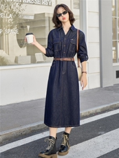 巨好看2025秋季牛仔连衣裙加丝巾收腰显瘦三件套女装，女装连衣裙，E百度
