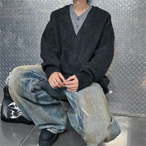 美式复古设计感长袖毛衣男2025新款针织衫高级感小众外套潮流图片