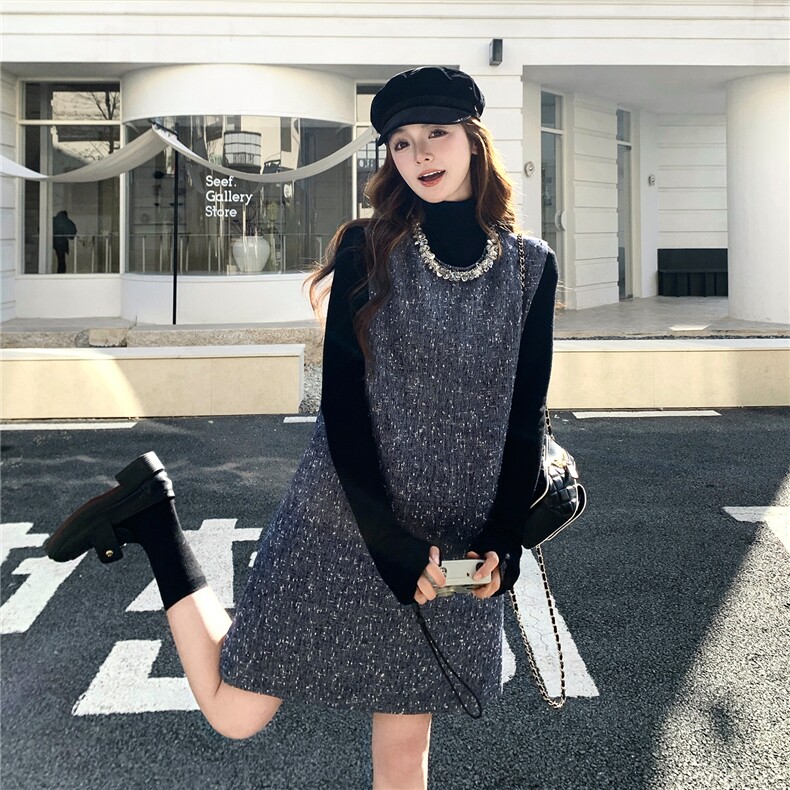 小香风钉钻背心裙+黑色针织打底衫套装W637P195-K288,女装套装/套裙,2C209