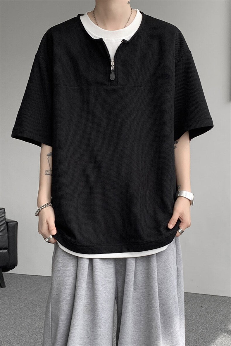 现货DX10140-特P38控78美式假俩件T恤领短袖男大码休闲半袖,男装T恤,电商A059