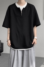 现货DX10140-特P38控78美式假俩件T恤领短袖男大码休闲半袖，男装T恤，电商A059