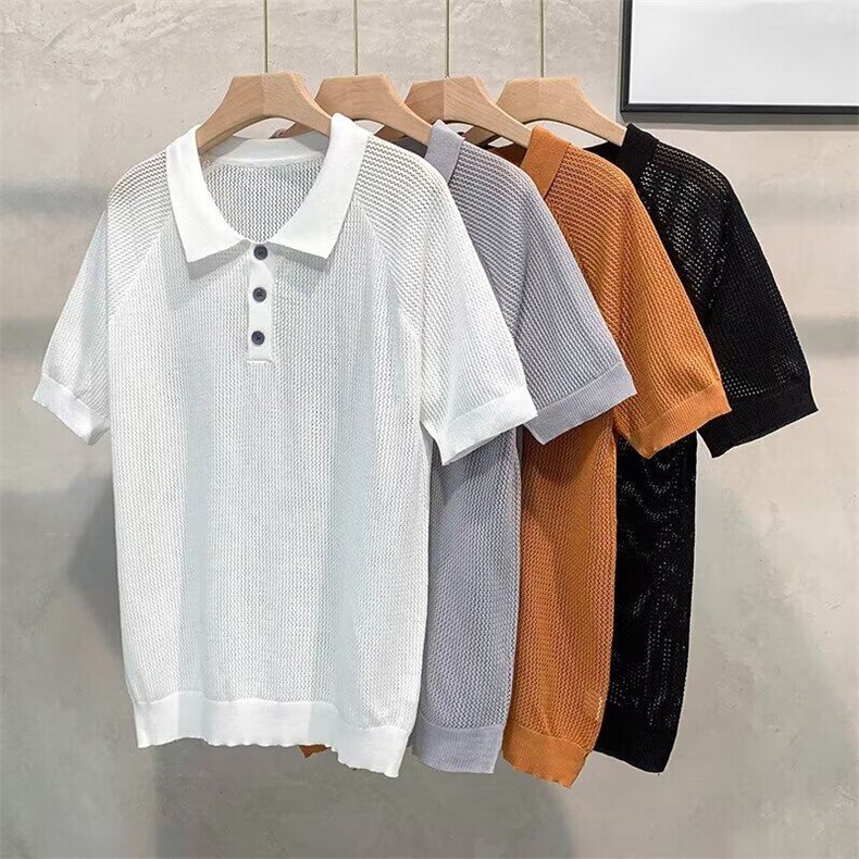插肩袖针织短袖POLO衫男士夏季蜂窝纹休闲翻领T恤衫百搭半袖体恤，男装Polo衫，星座601-1