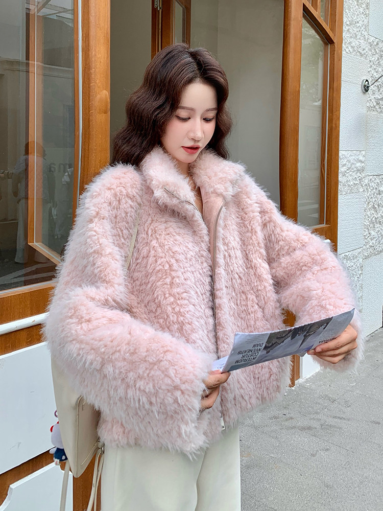 【现货】新款粉色皮毛一体毛毛款223-1520-P215-K328,女装皮草,欣美人