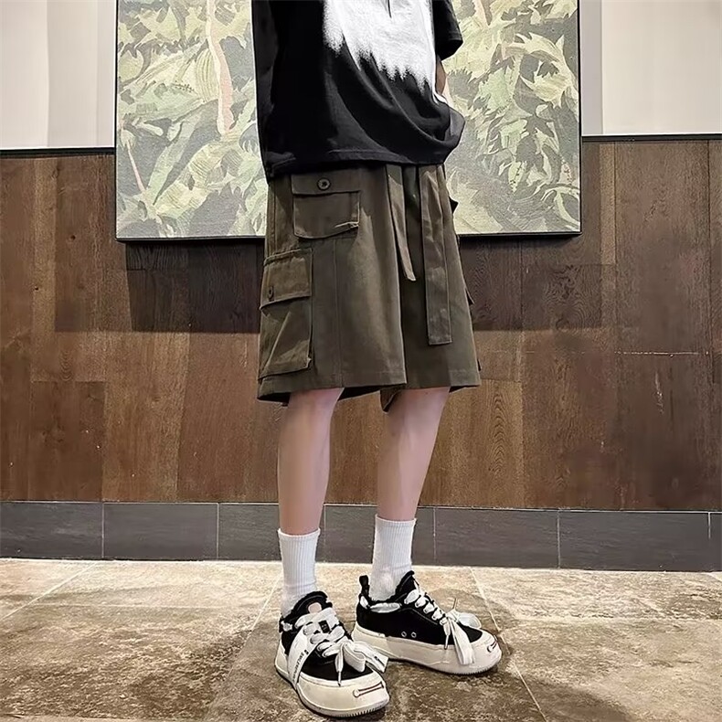日系复古工装短裤男夏季机能多口袋五分裤宽松休闲六分裤D2219,男装休闲裤,星座1116A-1（原606A）