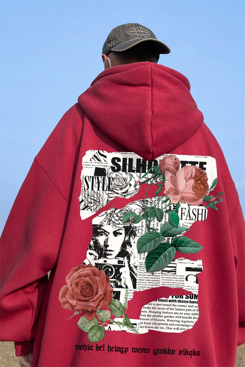 ！秋季重磅宽松大码港风玫瑰印花连帽卫衣LW107-特p35,男装卫衣,星座508（原C305）
