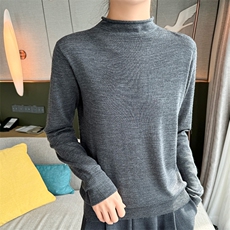 长袖半高圆领纯色气质简约百搭2025年春季羊毛针织衫，女装羊毛衫，高粱穗羊绒