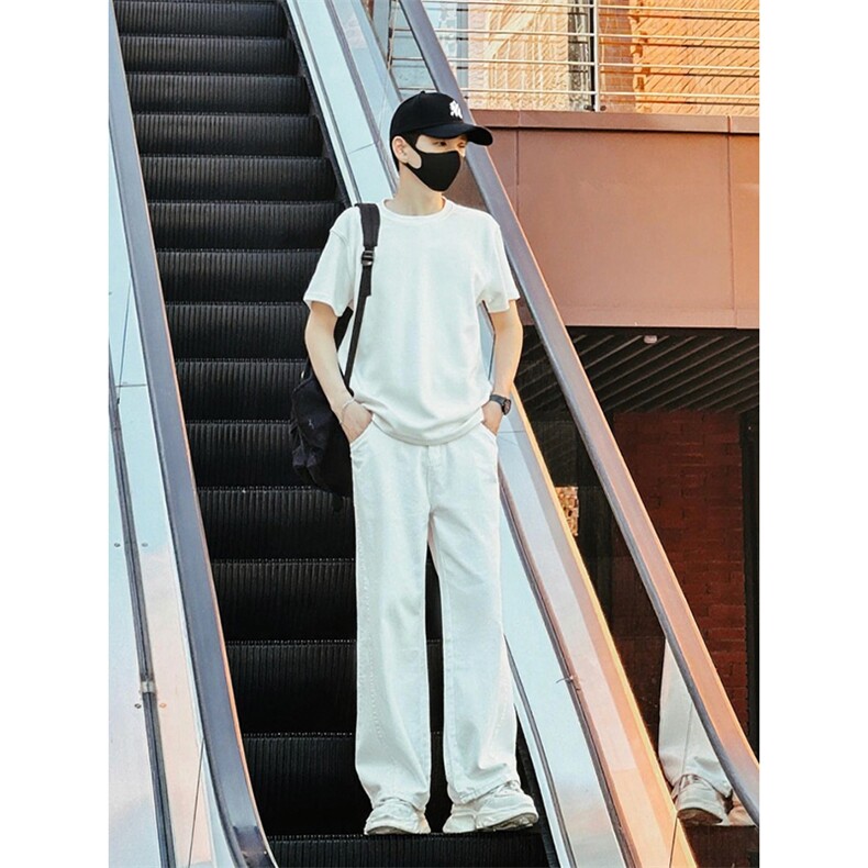 初秋现货款牛仔裤男女同款纯色白色宽松阔腿版型1412-2/5650/P59,男装牛仔裤,星座1412-2