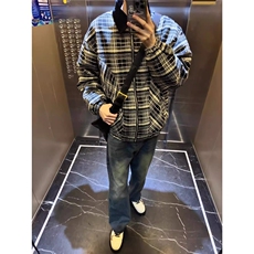 WU82LL-P65短款格子纹夹克男士宽松翻领外套，男装夹克，星座1007（原301D）