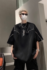丝光棉解构短袖T恤夏季小众设计拉链半袖体恤XZ514-2-202498-P63，男装T恤，星座514-2(原B239)