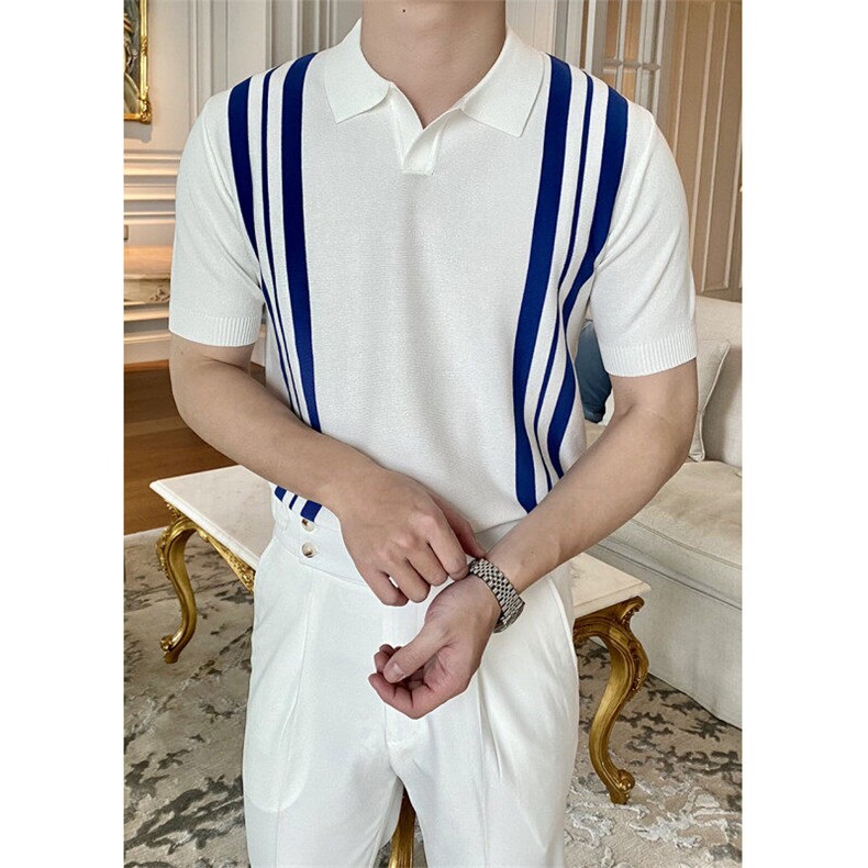 网T-2026新品针织毛衣短袖T恤凉感POLO衫T恤条纹打底衫WK04-P35,男装T恤,星座610B-1