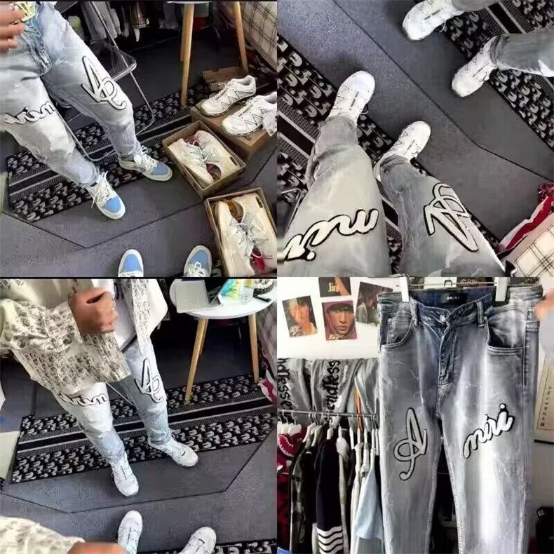 字母刺绣水洗牛仔裤男时尚潮牌小直筒休闲裤美式高街百搭修身长裤,男装牛仔裤,星座218-1（原230）