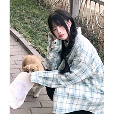 TC616-P45春季薄款森系清新绿色格子衬衫女衬衣外搭开衫慵懒风，男装衬衫，星座617A-2
