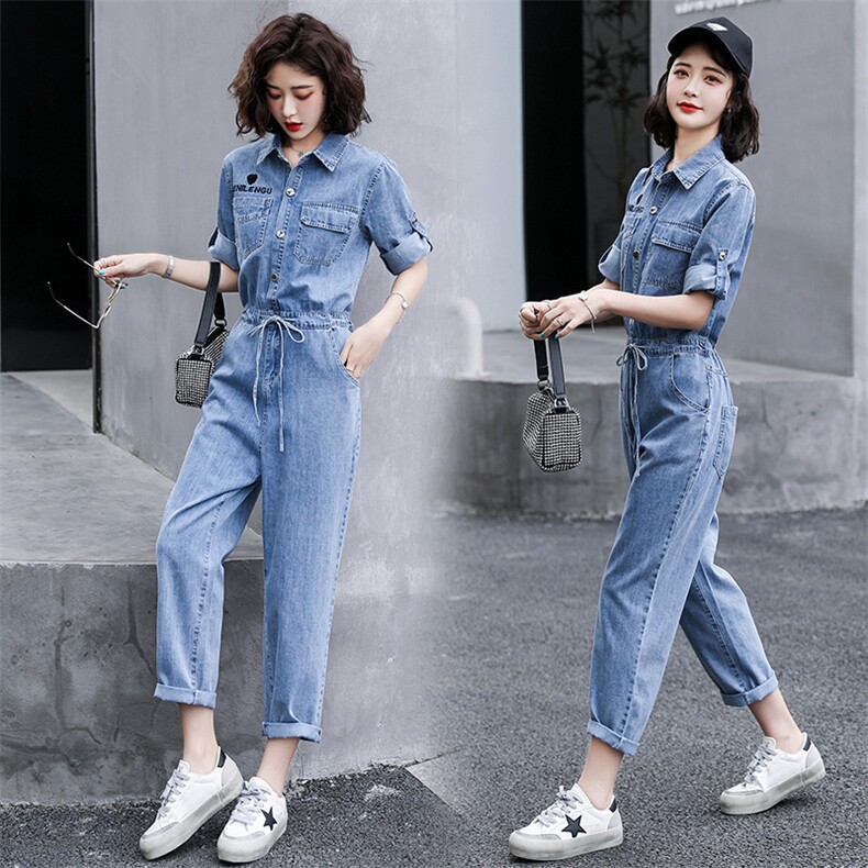 休闲牛仔连体裤女2024春夏新款高腰时尚显瘦百搭工装小个子连衣裤,女装连体裤,慧尚依恋