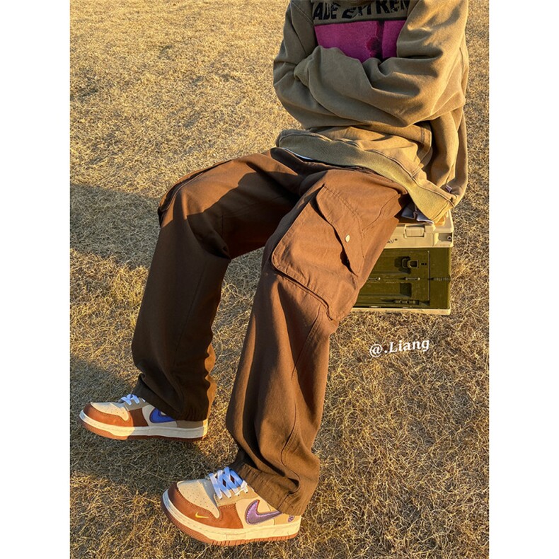 美式高街工装宽松直筒垂感阔腿裤棉715-6-BX20P65(控88），男装休闲裤，星座715-6