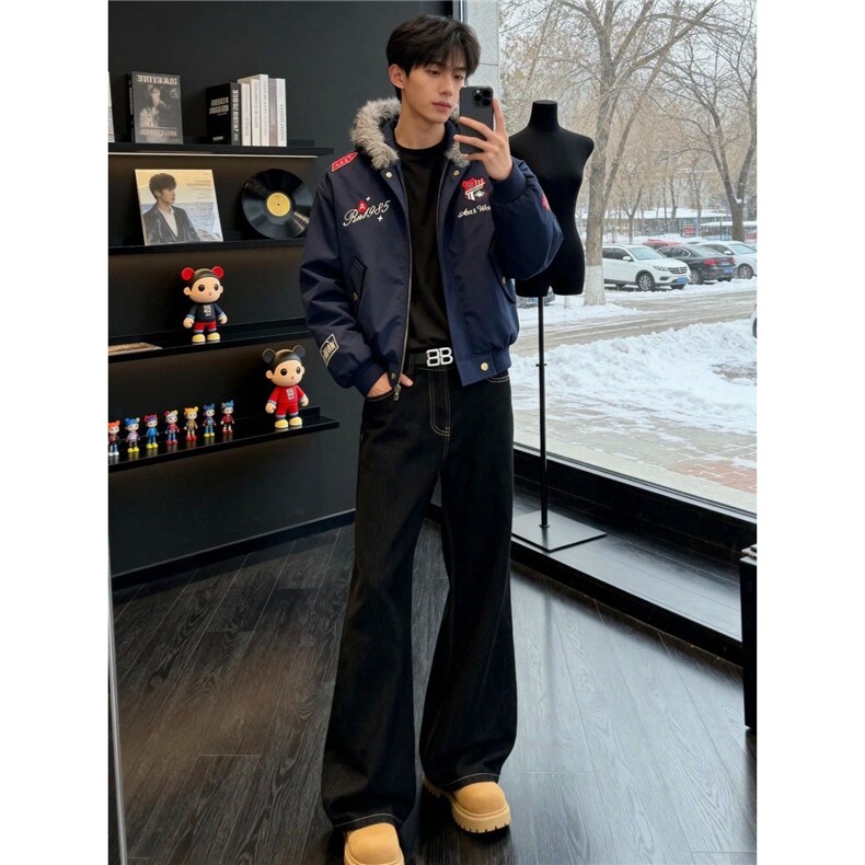 网图工装派克棉服可拆卸毛领连帽座山雕夹克棉衣A025-KY1819-P80,男装夹克,电商A025