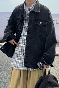 痞帅牛仔外套男款潮牌秋冬款百搭褂子帅气vibe设计感美式外衣夹克图片