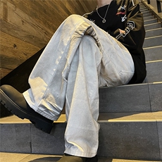 欧美浅灰泼墨美式街头直筒裤白爪龙裤型拖地春秋款9087-P48，男装牛仔裤，星座302A-2