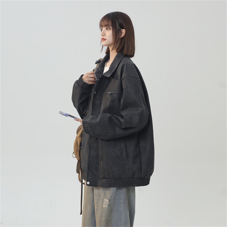 中性风PU皮工装翻领夹克2025秋季痞帅潮流外套XZ301b-2-JK2590P85图片