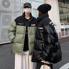 港风街景冬款时尚字母印花情侣PU皮棉服A247-MY6405特批95控158，男装棉衣，电商A247