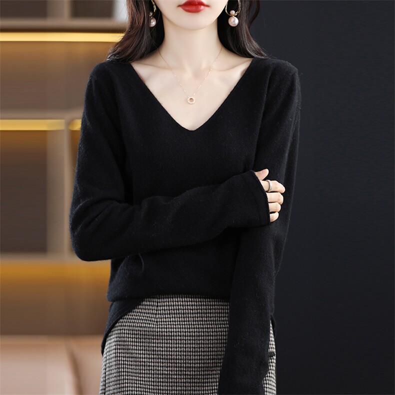2024秋冬新款羊毛女士V领羊毛衫,女装羊毛衫,润辉羊绒