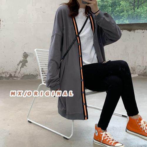 【现货】2021-春彩色条纹门襟卫衣开衫，女装卫衣/绒衫，墨写