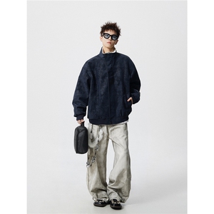内里扎染卫衣假两件M-5XL大码面层PU皮男夹克JK78108P85控138图片