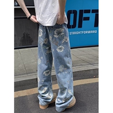 WE1643-P49春夏男童牛仔裤休闲印花街头印花裤子复古风直筒，男装牛仔裤，电商B323A