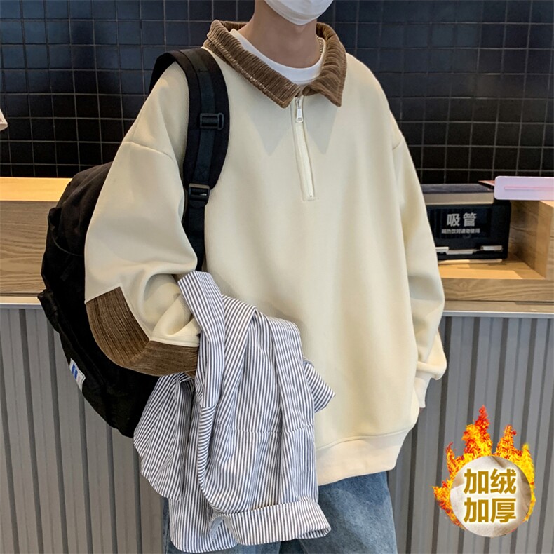 加绒大货秋装新款方领拉链拼接华夫格大码男士卫衣WX921P60，男装卫衣，电商A018