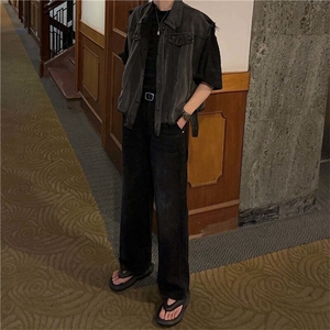 烟灰色牛仔背心马甲外套男女款秋季日系简约宽松工装复古马夹坎肩图片