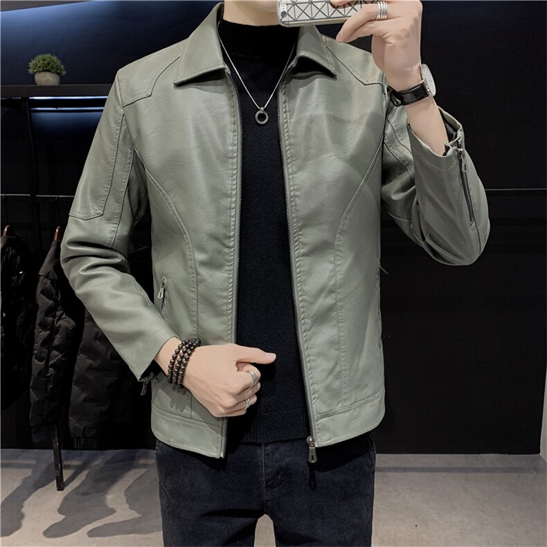 新款春秋软皮皮衣男时尚休闲翻领修身韩版潮流皮夹克外PY33，男装皮衣，星座1508-3