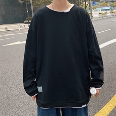 A101-P38港风假两件卫衣男士大码宽松长袖t恤潮男装，男装卫衣，电商A040