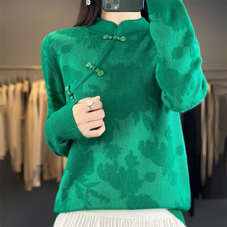 2024年秋季新款简约百搭中式盘扣羊毛衫，女装羊毛衫，绒宛羊绒
