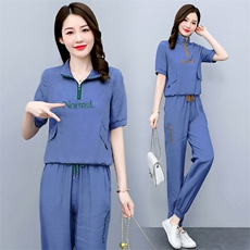 炸街天丝牛仔套装女夏2025新款休闲时尚网红减龄薄款束脚裤两件套，女装套装/套裙，依路服饰
